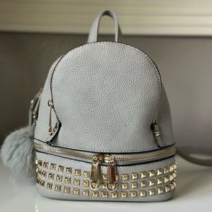Mini Backpack With Faux Leather Golden Studded & Zipper